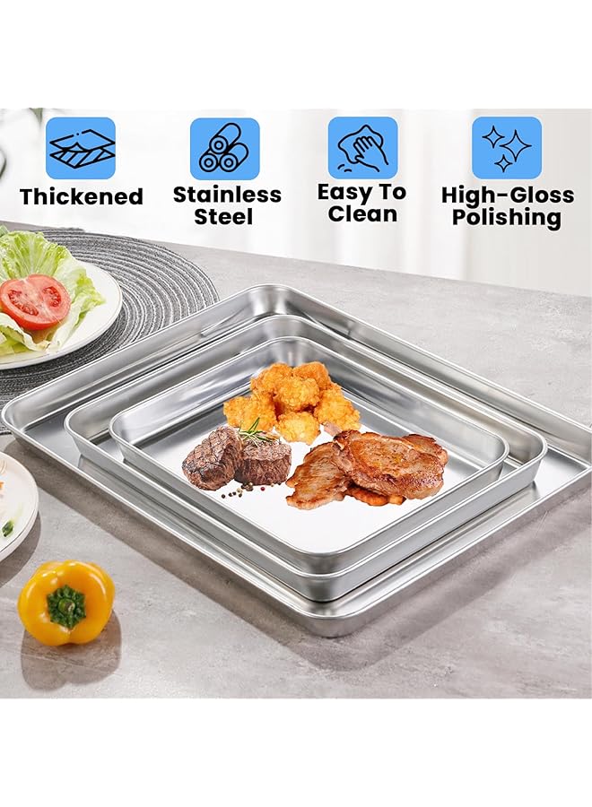 SAGREENY Baking Sheet Pans Set Stainless Steel Pan Cookie Sheets For Baking Bakeware Sets 4Pcs Stainless Steel Baking Pans Set For Oven, Rectangle Baking Tray For Cooking Roasting - Image 3