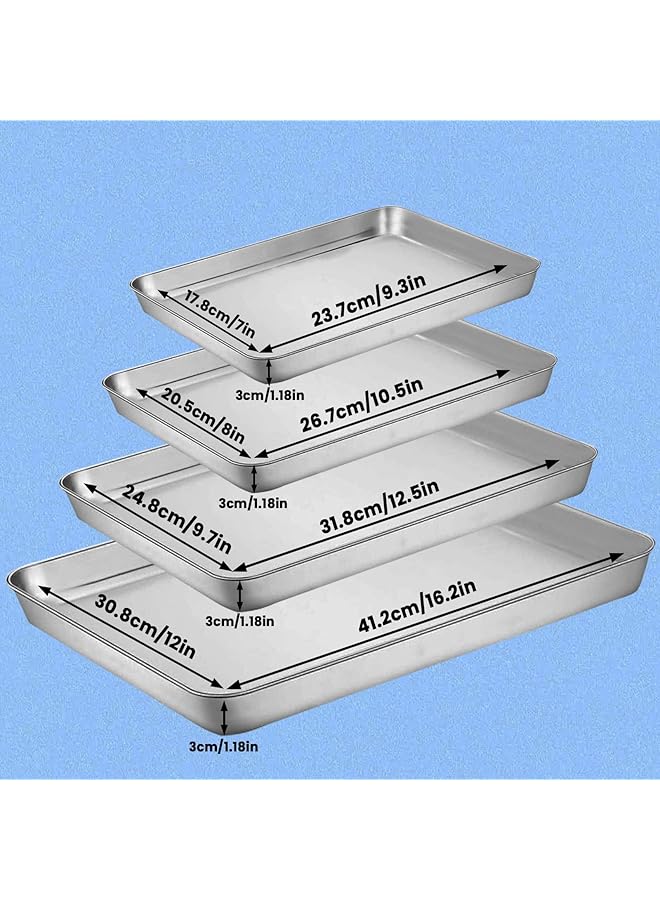 SAGREENY Baking Sheet Pans Set Stainless Steel Pan Cookie Sheets For Baking Bakeware Sets 4Pcs Stainless Steel Baking Pans Set For Oven, Rectangle Baking Tray For Cooking Roasting - Image 2