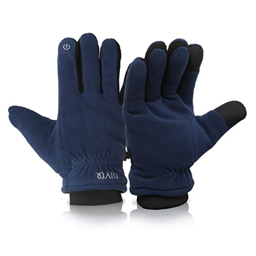 HIVER Winter Fleece Gloves for Men Women, Touch Screen Glove Anti-Slip Windproof Winter Gloves for Running Cycling Trekking (Small) - Image 1