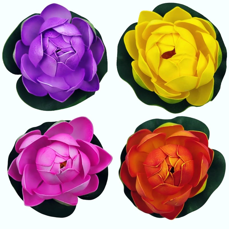 Flora Planet Flora Planet Artificial Lotus Flowers for Home Decor Set of 4 Mini Size with Multicolor Lotus Flowers Realistic Look Durable Material Perfect for Fish Tank Pond  - Image 1