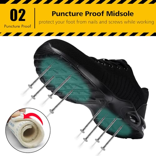 Tinefiy Steel Toe Shoes for Women Lightweight Safety Shoes Comfortable Slip Resistant Indestructible Shoe Womens Puncture Proof Work Shoe Size 9.5 - Image 3