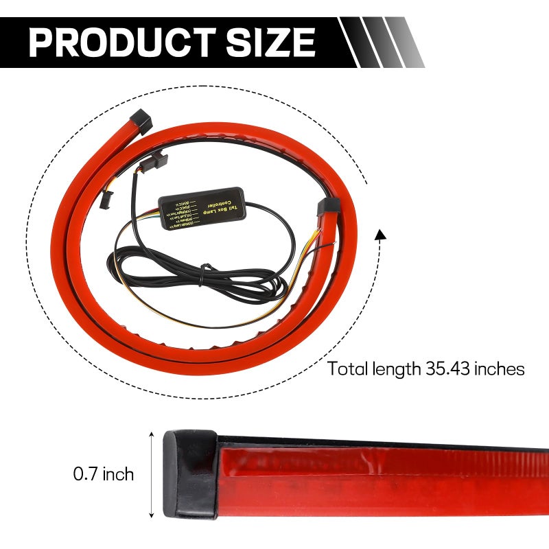 Hbxdeco LED Brake Strip Light for Car, 35 Inch Car LED Third Brake Light Strip Bar, 114 LEDs DC12V High Mount Stop Brake Light Bar, Universal Vehicle Flexible 3rd Brake Light Strip - Image 2