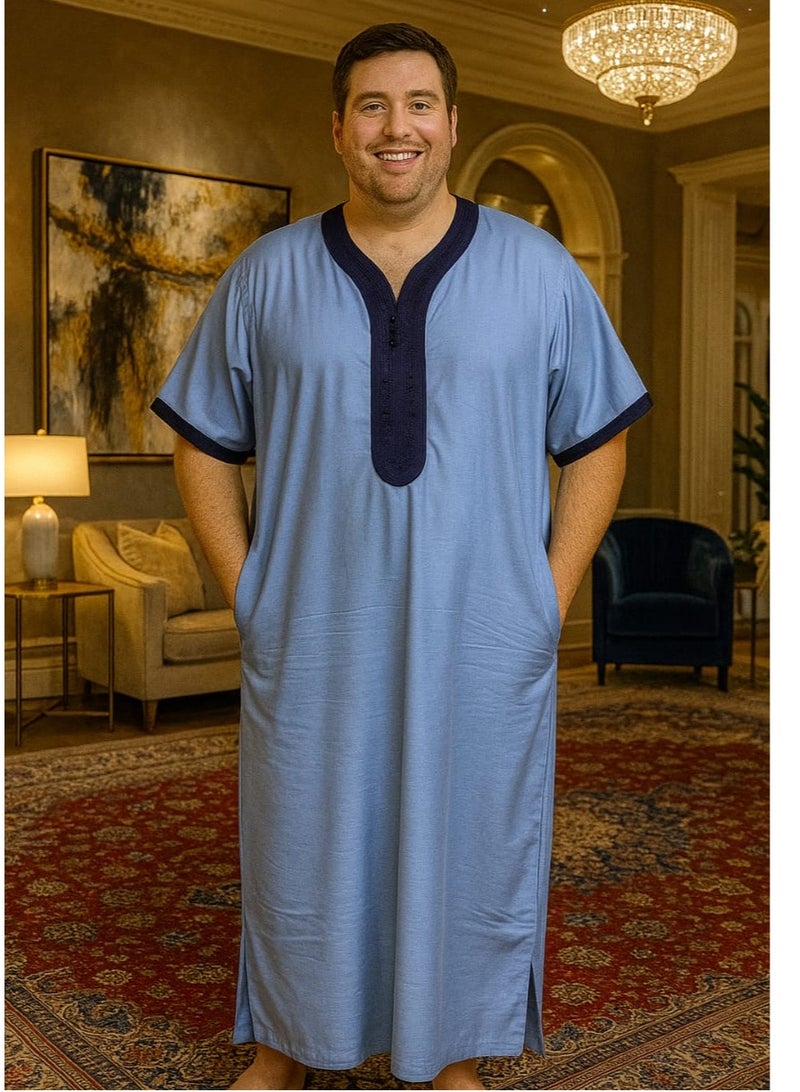 Men's Shirt, Nightgown, Moroccan Robe, Comfortable Men's Gifts Luxury Men's House Robe for Comfort Moroccan Shirt, Men's Summer Shirt, Short Sleeve Shirt, Men's Robe Comfortable Men's Gifts - Image 1