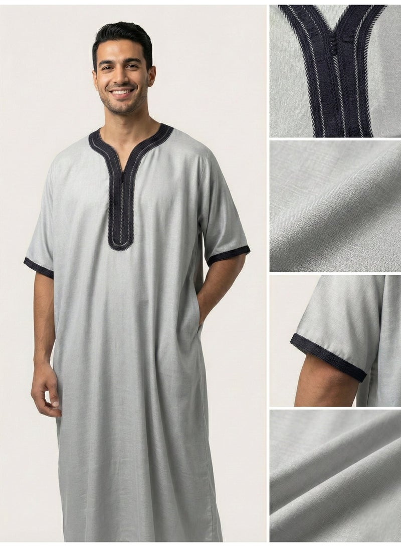 قميص رجالي ، ثوب نوم ، ثوب مغربي ، راحة مناسب هدايا رجالية فاخرة ثوب بيت رجالي للراحة قميص مغربي ، قميص صيفي رجالي ، قميص كم قصير ، ثوب سبعة رجالي مريحة هدايا للرجال - Image 1