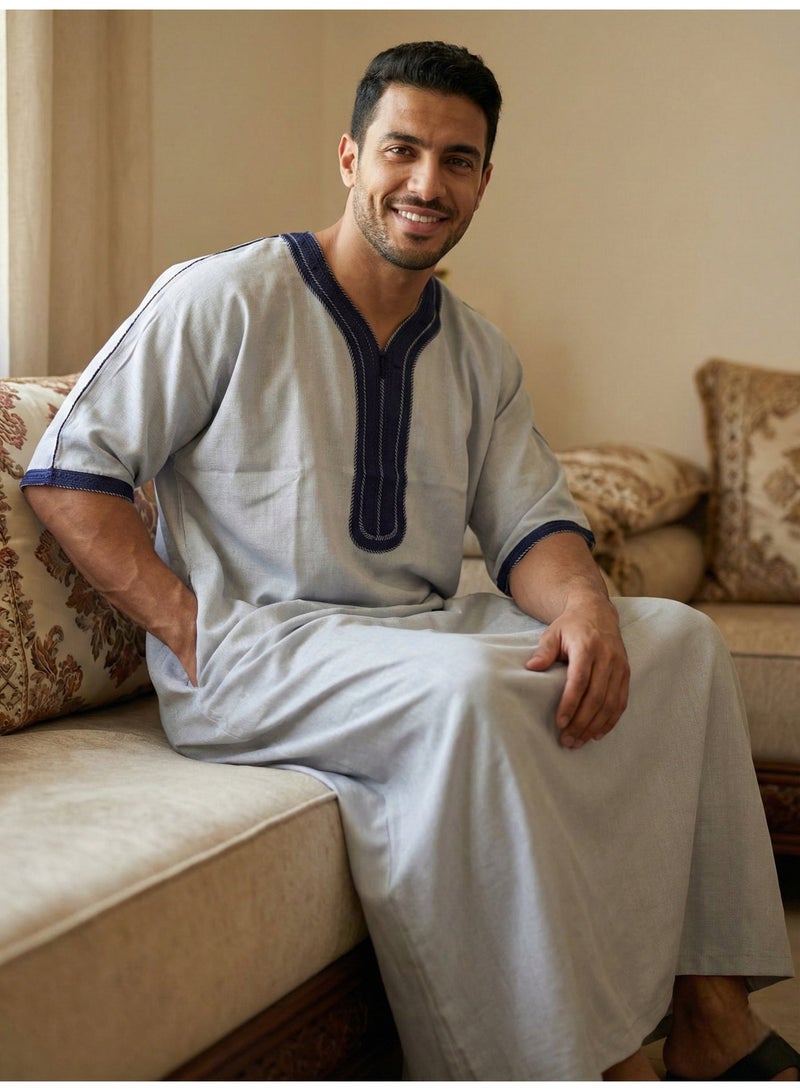 قميص رجالي ، ثوب نوم ، ثوب مغربي ، راحة مناسب هدايا رجالية فاخرة ثوب بيت رجالي للراحة قميص مغربي ، قميص صيفي رجالي ، قميص كم قصير ، ثوب سبعة رجالي مريحة هدايا للرجال - Image 2