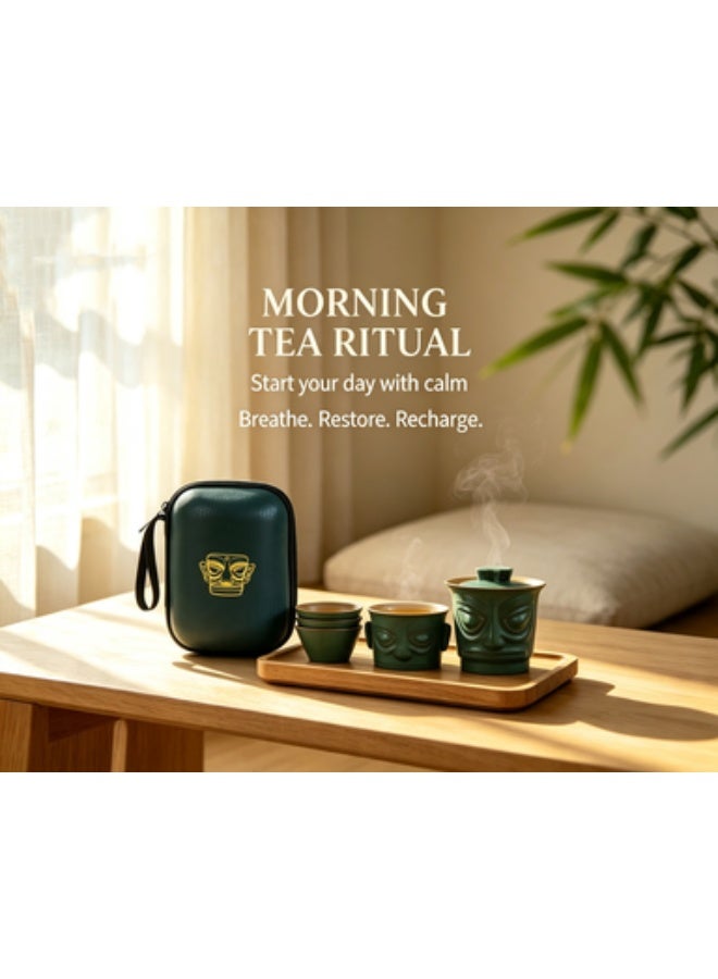 Portable Ceramic Kung Fu Travel Tea Set, 1 Pot 4 Cups - Image 2