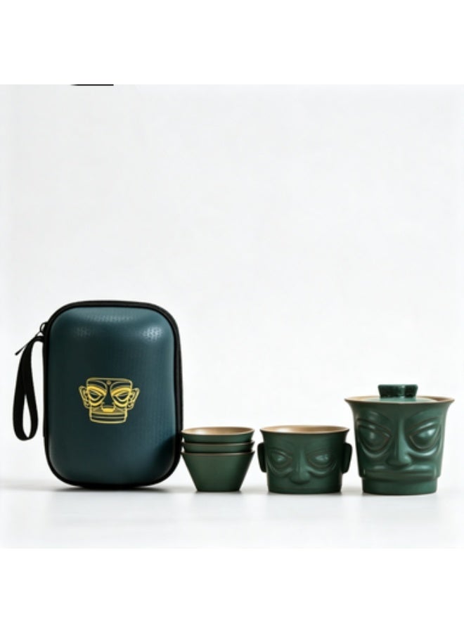 Portable Ceramic Kung Fu Travel Tea Set, 1 Pot 4 Cups - Image 1