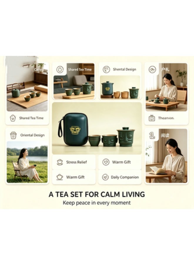 Portable Ceramic Kung Fu Travel Tea Set, 1 Pot 4 Cups - Image 3