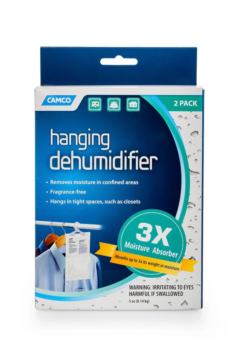 Camco 44286 Fragrance Free Hanging Dehumidifier-Convenient Hook Absorbs up to 3x Its Weight in Water, Reduces Moisture and Humidity in Closets and Tightly Confined Spaces, 2 Pack - Image 1