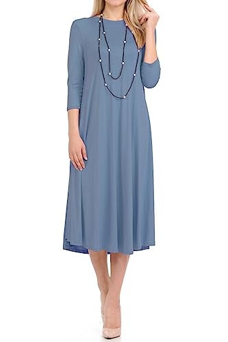 iconic luxe Women's Swing Midi Dress – 3/4 Sleeve Flowy A-Line Tunic – Soft, Stretchy, Comfortable, and Versatile Casual Dress for Everyday Wear Large Denim - Image 4