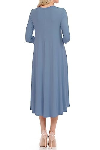 iconic luxe Women's Swing Midi Dress – 3/4 Sleeve Flowy A-Line Tunic – Soft, Stretchy, Comfortable, and Versatile Casual Dress for Everyday Wear Large Denim - Image 3