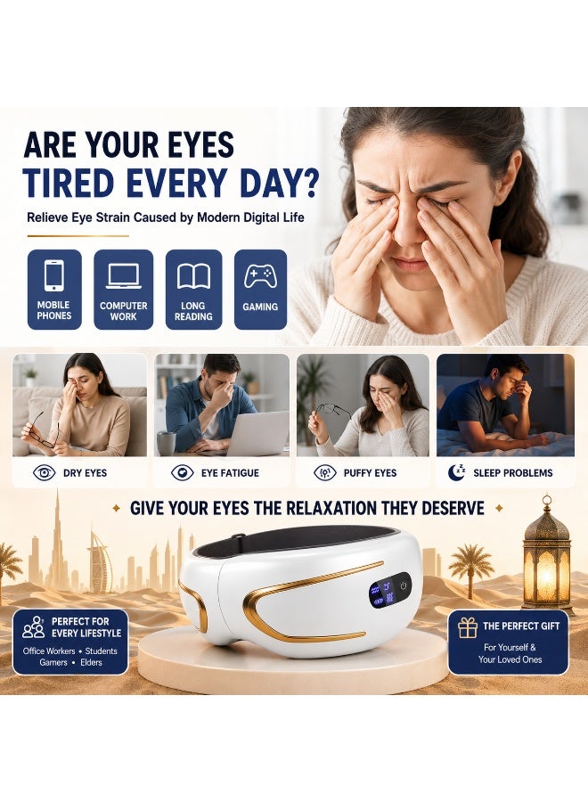 M MIAOYAN Eye massager to relieve eye fatigue, 42°C heating compress, air pressure massage, 8 smart modes, Bluetooth music, portable wireless eye care device. - Image 1