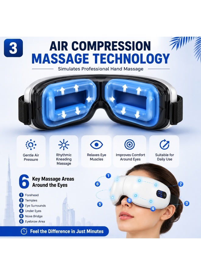 M MIAOYAN Eye massager to relieve eye fatigue, 42°C heating compress, air pressure massage, 8 smart modes, Bluetooth music, portable wireless eye care device. - Image 3