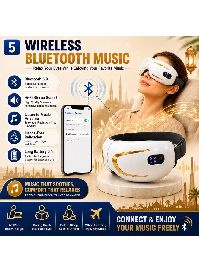 M MIAOYAN Eye massager to relieve eye fatigue, 42°C heating compress, air pressure massage, 8 smart modes, Bluetooth music, portable wireless eye care device. - Image 5