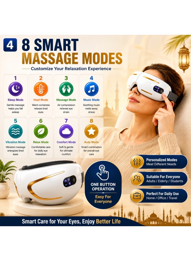 M MIAOYAN Eye massager to relieve eye fatigue, 42°C heating compress, air pressure massage, 8 smart modes, Bluetooth music, portable wireless eye care device. - Image 4