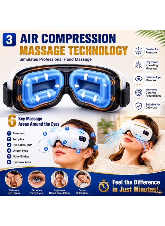 M MIAOYAN Eye massager to relieve eye fatigue, 42°C heating compress, air pressure massage, 8 smart modes, Bluetooth music, portable wireless eye care device. - Image 2