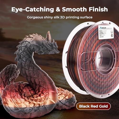 AMOLEN PLA 3D Printer Filament, PLA Filament 1.75mm Silk Black Shiny Red Gold Filament, 3D Printing Filament 1KG/2.2lb - Image 2
