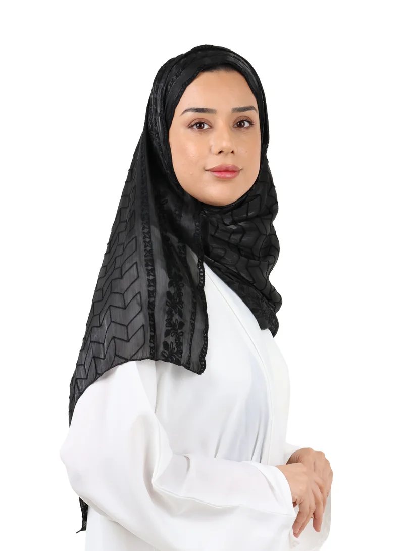 Jameela  Chevron Pattern Organza Scarf (Black) for Women | Best Price UAE