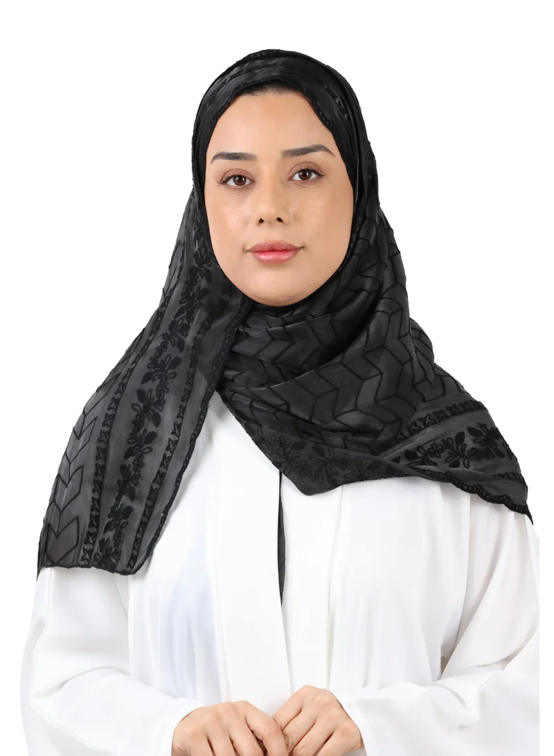 Chevron Pattern Organza Scarf (Black)