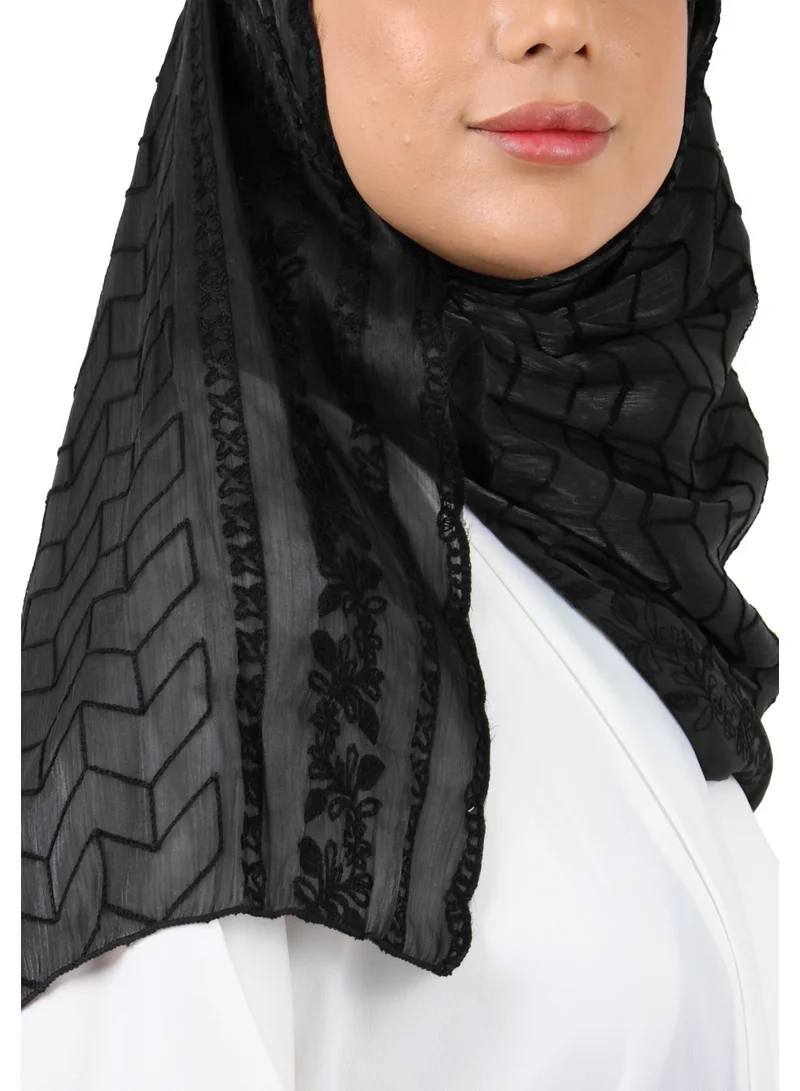 Jameela  Chevron Pattern Organza Scarf (Black) for Women | Best Price UAE