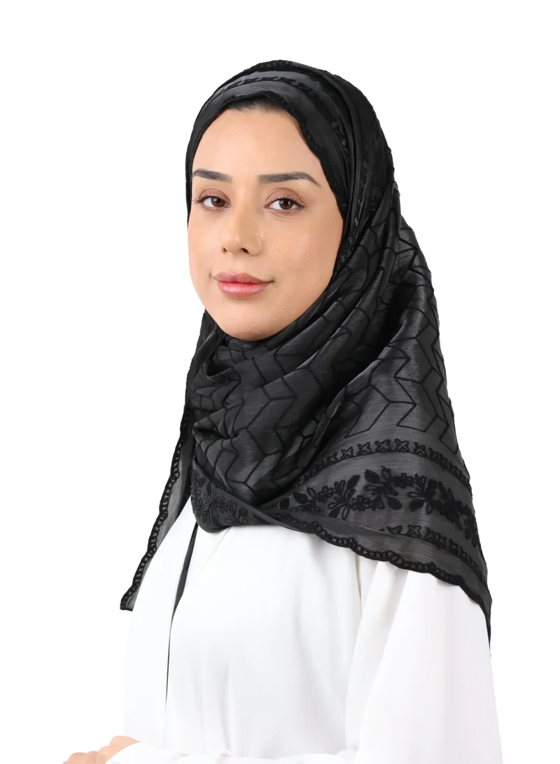 Jameela  Chevron Pattern Organza Scarf (Black) for Women | Best Price UAE