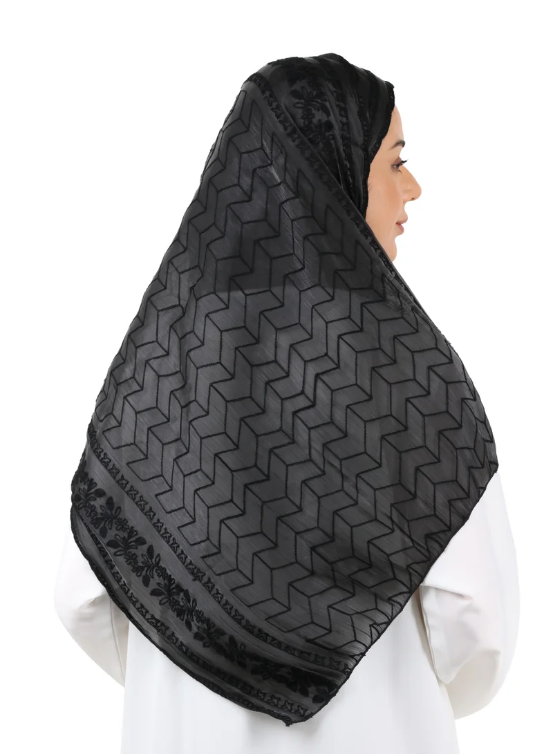 Jameela  Chevron Pattern Organza Scarf (Black) for Women | Best Price UAE