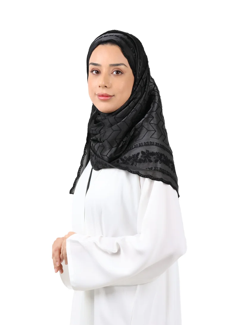 Jameela  Chevron Pattern Organza Scarf (Black) for Women | Best Price UAE