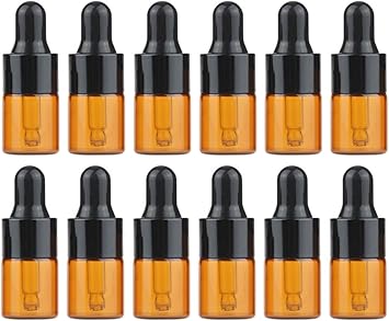 Upstore 24PCS Empty Refill Mini Amber Glass Essential Oil Dropper Bottle Jars Packing Vials with Black Rubber Cap Cosmetic Perfume Sample Liquid Storage Holder Containder Makepup Beauty Tool2ml - Image 1