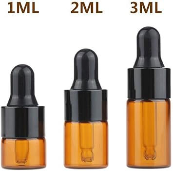 Upstore 24PCS Empty Refill Mini Amber Glass Essential Oil Dropper Bottle Jars Packing Vials with Black Rubber Cap Cosmetic Perfume Sample Liquid Storage Holder Containder Makepup Beauty Tool2ml - Image 2