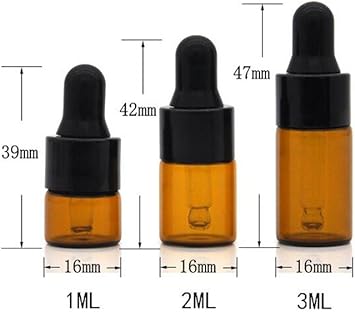 Upstore 24PCS Empty Refill Mini Amber Glass Essential Oil Dropper Bottle Jars Packing Vials with Black Rubber Cap Cosmetic Perfume Sample Liquid Storage Holder Containder Makepup Beauty Tool2ml - Image 3