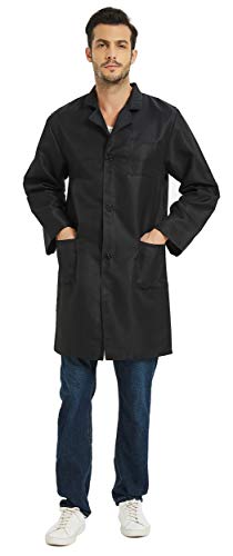 VOGRYE Professional Lab Coat for Women Men Long Sleeve, Black, Unisex - Image 1