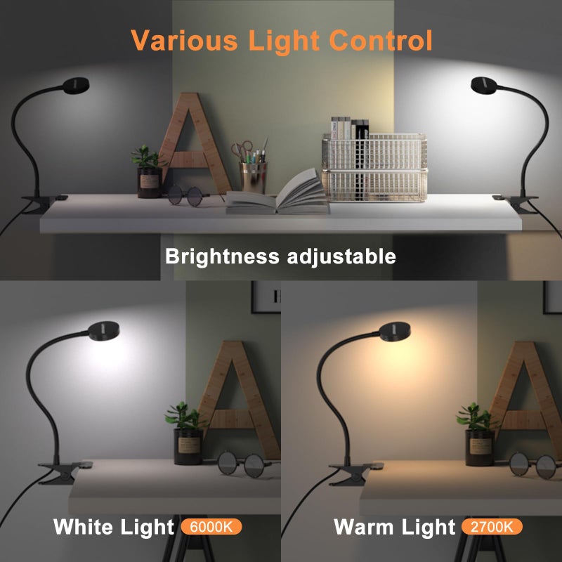 LEPOWER Clip on Light/Reading Light/Book Light Color Changeable/Night Light Clip on for Desk, Bed Headboard and Computers, Adapter Included (Black) - Image 2