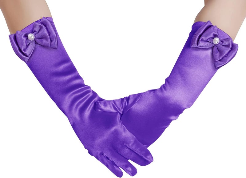 Yolyoo Girls Princess Gloves,Girl White Long Satin Princess Dress Up Diamonds Bows Gloves for Birthday,Wedding, Costume Party - Image 5