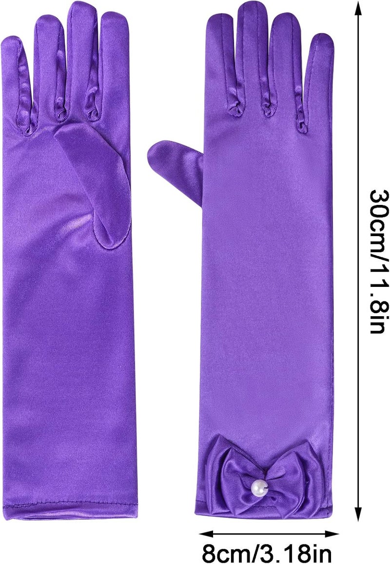 Yolyoo Girls Princess Gloves,Girl White Long Satin Princess Dress Up Diamonds Bows Gloves for Birthday,Wedding, Costume Party - Image 2
