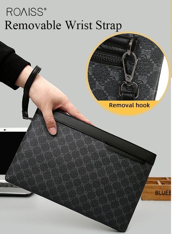 roaiss Men's Soft Leather Handbag New Style Large Capacity Clutch Bag Envelope Bag for Men Clip Bag Clutch Bag Mobile Phone Bag Trendy High Quality PU Soft Leather Black - Image 4