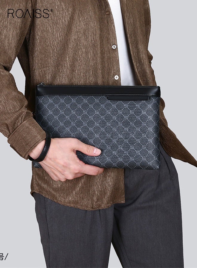 roaiss Men's Soft Leather Handbag New Style Large Capacity Clutch Bag Envelope Bag for Men Clip Bag Clutch Bag Mobile Phone Bag Trendy High Quality PU Soft Leather Black - Image 1