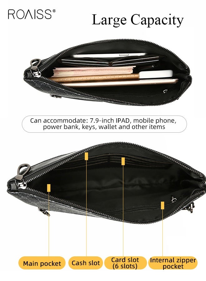 roaiss Men's Soft Leather Handbag New Style Large Capacity Clutch Bag Envelope Bag for Men Clip Bag Clutch Bag Mobile Phone Bag Trendy High Quality PU Soft Leather Black - Image 2