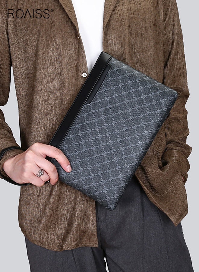 roaiss Men's Soft Leather Handbag New Style Large Capacity Clutch Bag Envelope Bag for Men Clip Bag Clutch Bag Mobile Phone Bag Trendy High Quality PU Soft Leather Black - Image 3