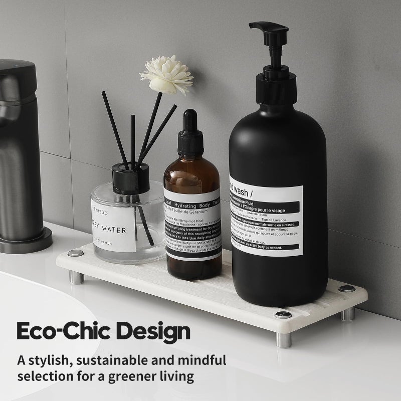 Razborci Quick Dry Bathroom Tray & Kitchen Sink Organizer, Water Absorbing Countertop Sponge Holder Soap Dish, Diatomaceous Earth Stone Vanity Dispenser Toothbrush Bottle, Gray Beige, 10" x 4" - Image 4