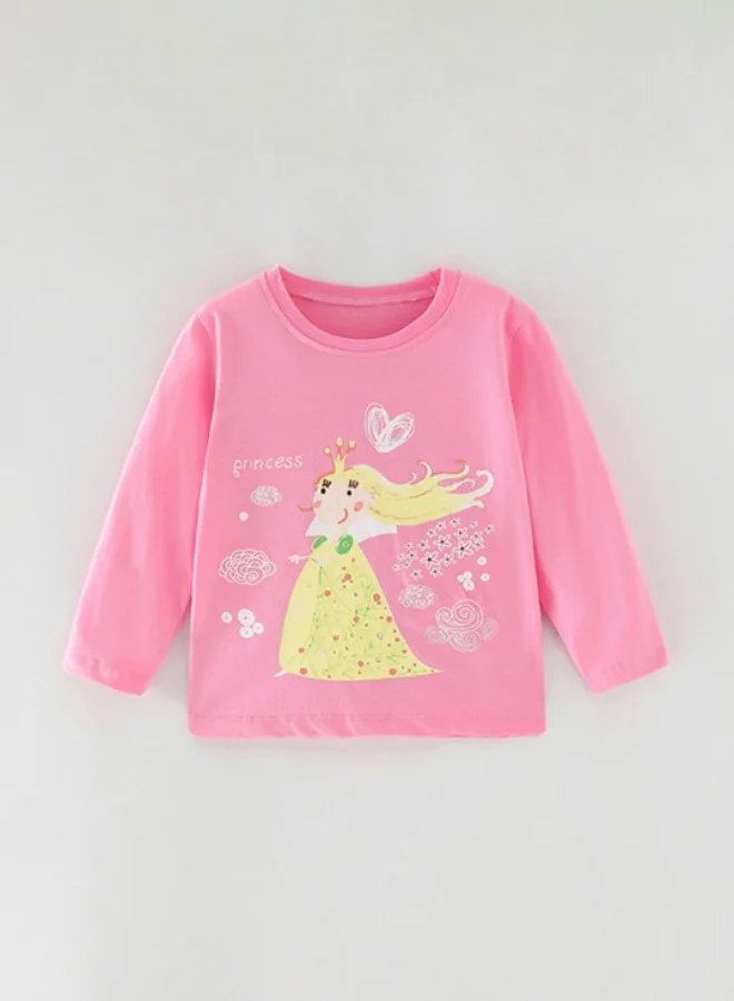 YUNIQEE Pink Printed Long Sleeve Crew Neck T-Shirt