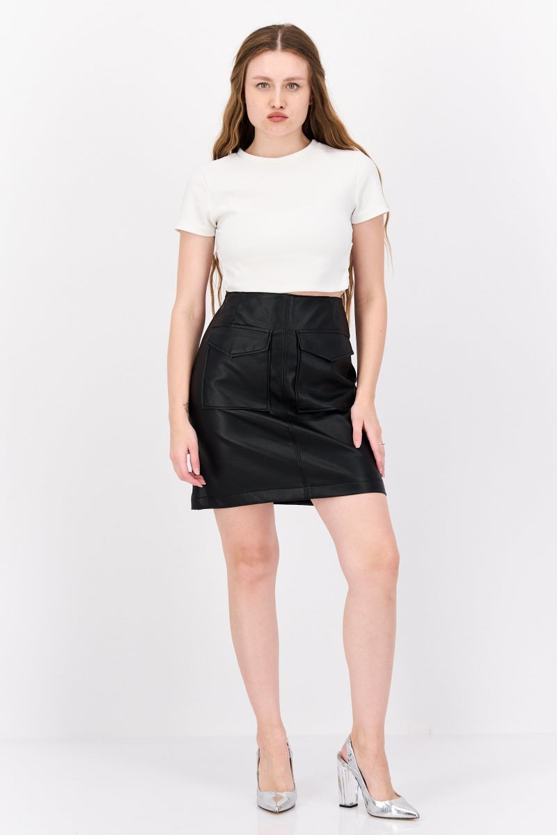 Black Tape Women Solid Mini Skirt, Black - Image 4