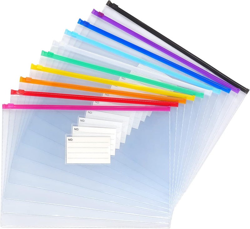 Tamaki 10 Pack Plastic Envelope Zipper Folders, Letter Size, 13 x 9.25 Inch, Assorted Colors - Image 1