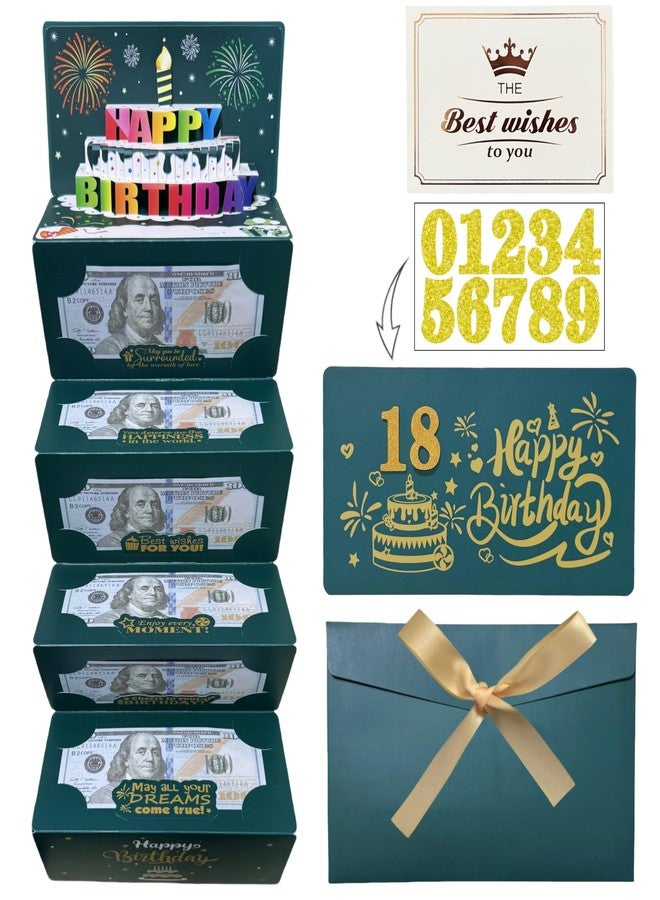 JINSTABAG Birthday Money Envelope for Cash Gifts, Birthday Card Money Holder with 3D Cake and DIY Sticker 16th 18th 21th Any Age, Money Gift Ideas for Men Women Girl Boy. (Green) - Image 1