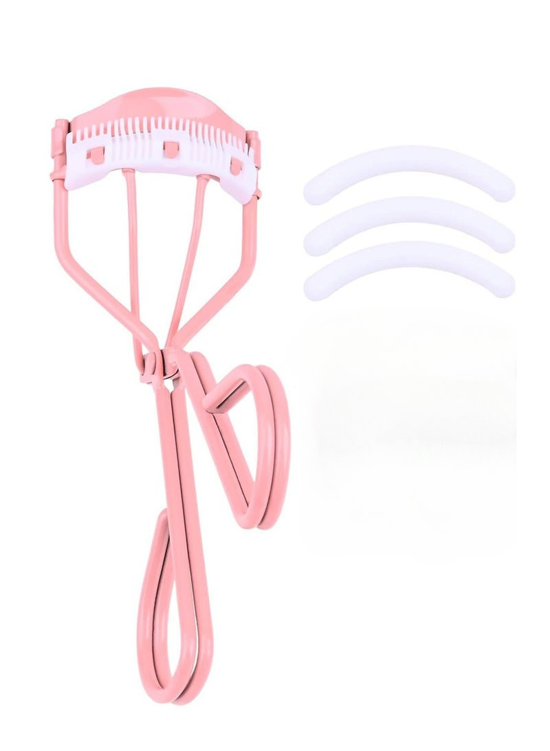 Generic Eyelash Curlers with Comb Fashion Cute Eyelash Curler with 3 Refill, 10 Seconds for Long-Lasting Curl Pink  - Image 1