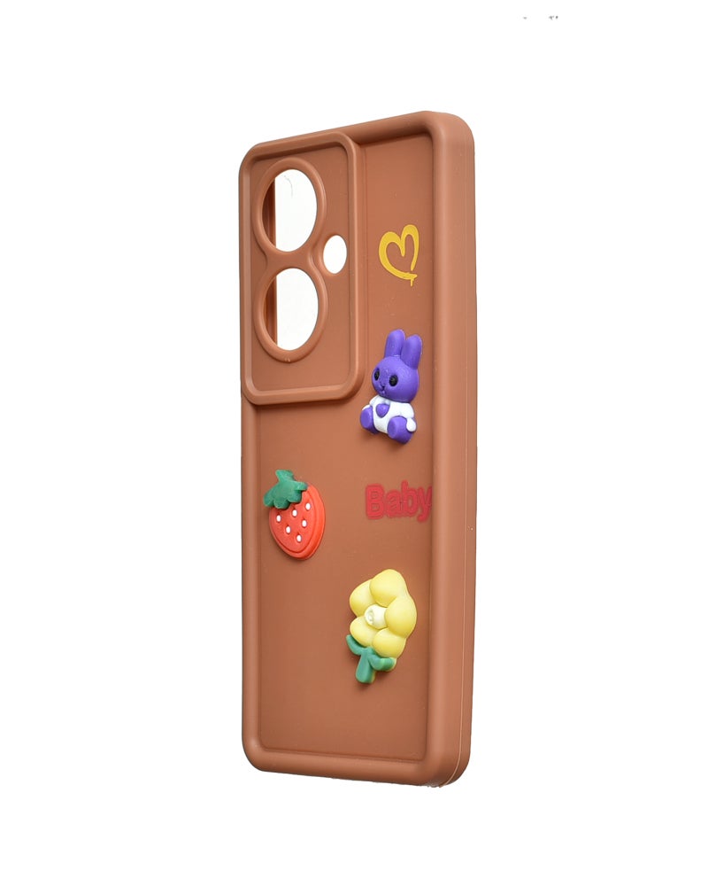 Silicone Phone Case With Cute Design for Oppo Reno 11F - Brown MSM-R11F-G-215 - Image 3