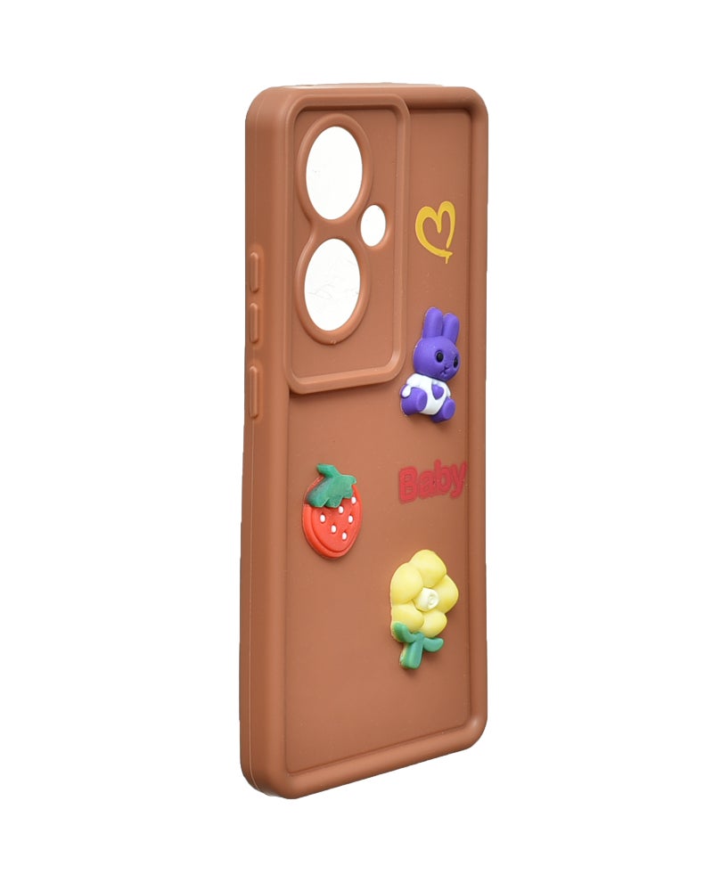 Silicone Phone Case With Cute Design for Oppo Reno 11F - Brown MSM-R11F-G-215 - Image 2