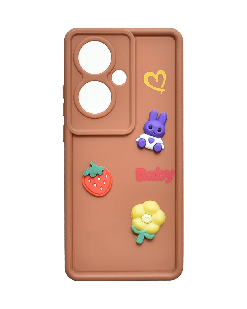 Silicone Phone Case With Cute Design for Oppo Reno 11F - Brown MSM-R11F-G-215 - Image 1