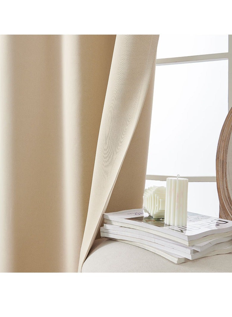 Blackout Curtains - 2 Panels Thermal Insulation Grommet Blackout Curtain Fabric for Bedroom, Living Room (Beige)--1m*1.3m - Image 2