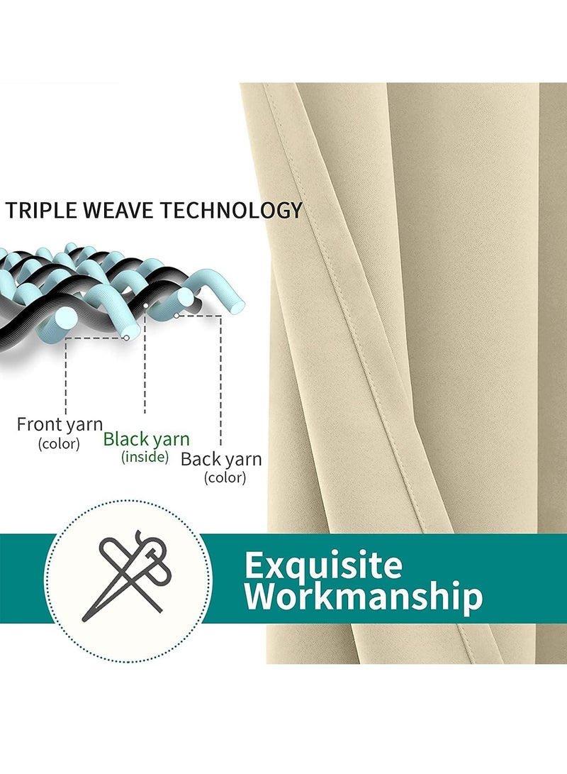 Blackout Curtains - 2 Panels Thermal Insulation Grommet Blackout Curtain Fabric for Bedroom, Living Room (Beige)--1m*1.3m - Image 5