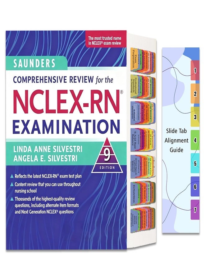 LParkin Premium Index Tabs for Saunders Comprehensive Review for The NCLEX-RN Examination 9th Edition. 72 Color-Coded PVC Laminated Tabs with Alignment Guide - Book Not Included - Image 1